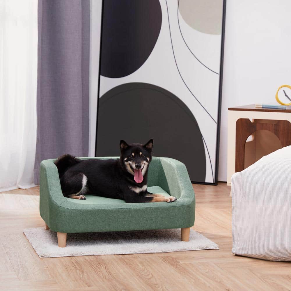 Sea Green Linen Elevated Pet Sofa for Small Dogs