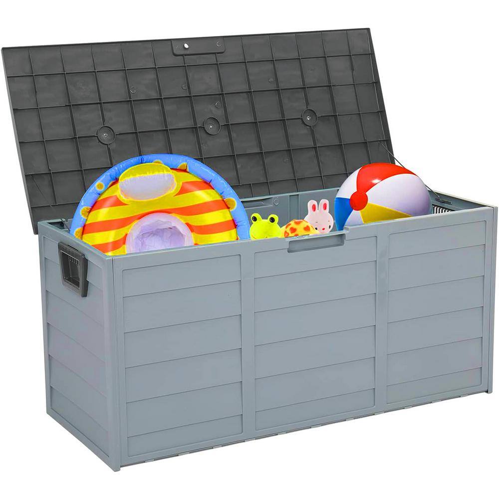 Gray 75 Gallon Lockable Plastic Deck Box with Wheels
