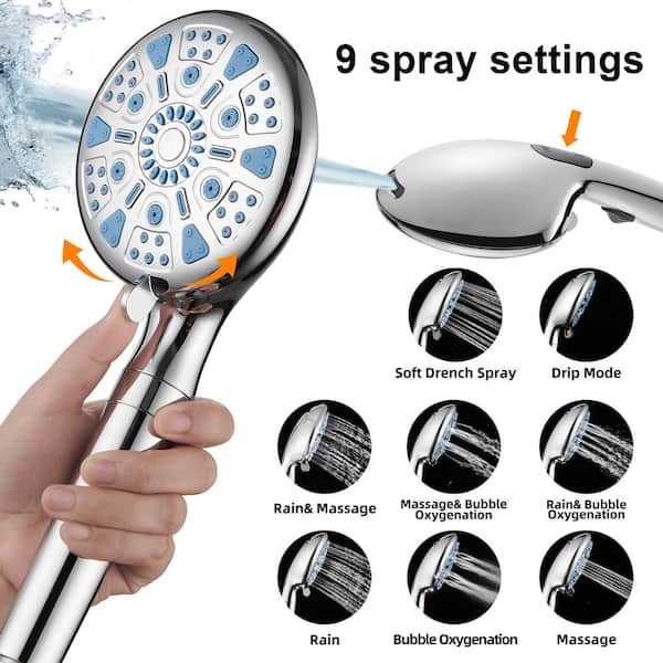 Rainfull 9-Spray 12 in. Wall Mount Dual Shower Head and Handheld Shower Head with filter 1.8 GPM in Chrome