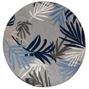 Oasis Floral Blue 8 ft. Round Indoor/Outdoor Area Rug