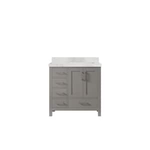 Malibu 36 in. W x 22 in. D x 36 in. H Right Offset Sink Bath Vanity in Gray with 2 in. Calacatta Nuvo Top