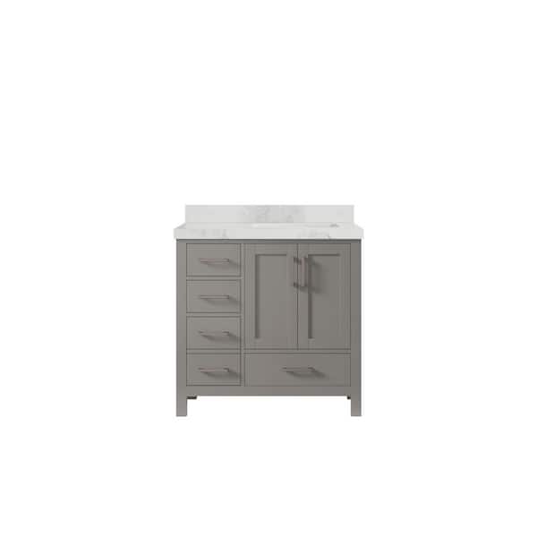 Willow Collections Malibu 36 in. W x 22 in. D x 36 in. H Right Offset Sink Bath Vanity in Gray with 2 in. Calacatta Nuvo Top