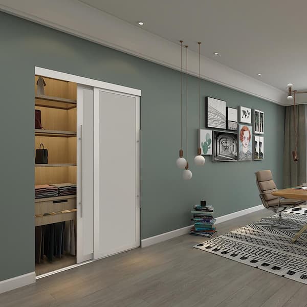 Unbranded - 60 in. x 80.5 in. White Lounge MDF Frosted Sliding Closet Door