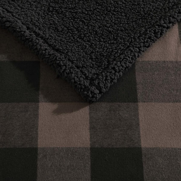 Eddie Bauer Cabin Plaid Sherpa Brown/Black Cotton Reversible Throw
