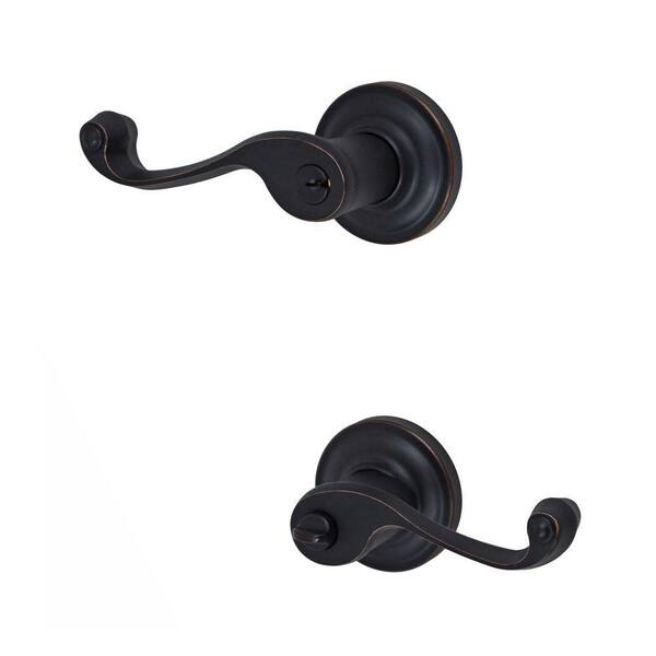 Fusion Solid Brass Oil-Rubbed Bronze Ornate Left-Handed Keyed Entry Lever with Ketme Rose