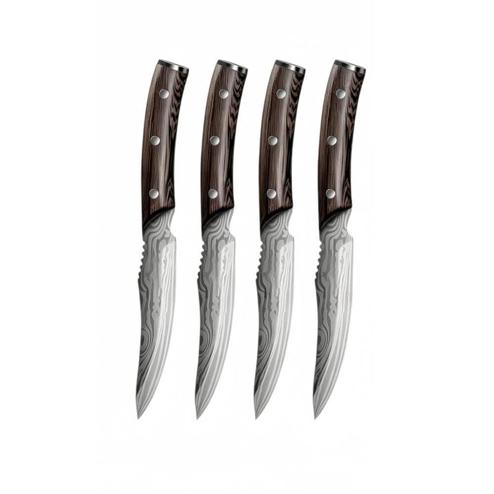 4-Piece 4.8 in. Carbon Steel Japanese Steak Knife Set with Wooden Handle, Non-Serrated and Pattern Full Tang Design price history on PriceWatchPro