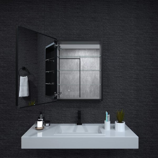 23 in. W x 30 in. H Rectangular Matte Black Aluminum Recessed/Surface Mount Medicine Cabinet with Mirror
