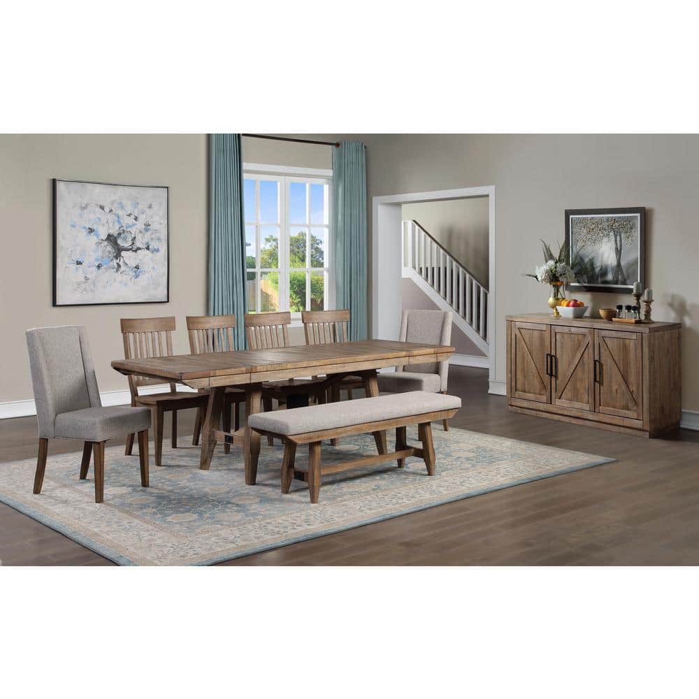 Beige Upholstered Wood Side Chair with Distressed Legs, Set of 2