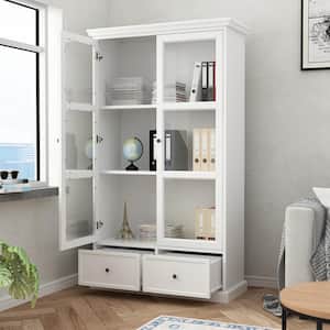 39.4 in. W x 70.9 in. H x 15.7 in. D 3-Shelves Wood Freestanding Cabinet In White with Acrylic Door, Drawers