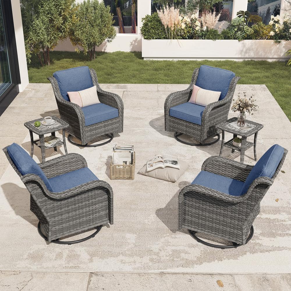 Aditi Gray 6-Piece Wicker Patio Conversation Seating Sofa Set with Denim Blue Cushions and Swivel Rocking Chairs price history on PriceWatchPro