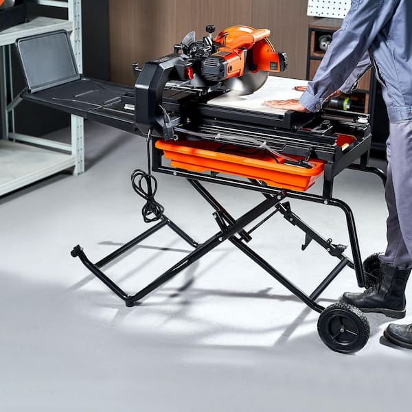Wet Tile Saw, 15-Amps 10 in. 65Mn Corded Wet Tile Saw, 4500 RPM, Tile Cutter Wet Saw with Water Reservoir and Casters