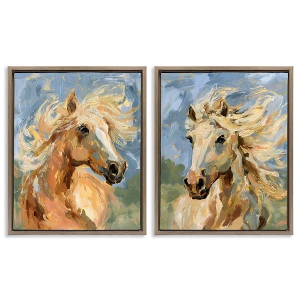 Windblown Manes Horses by Victoria Barnes 2 Pieces Brown Floater Frame Animal Graphic Art Print 31 in. x 25 in.