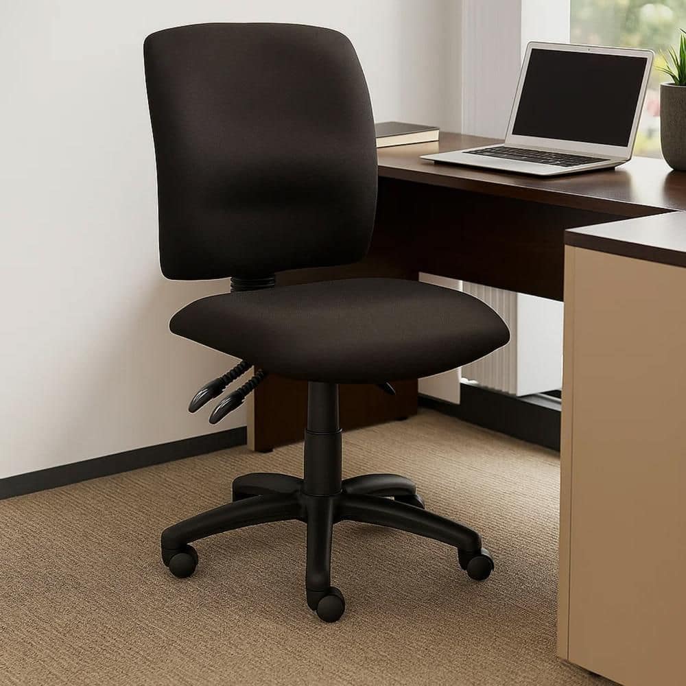 Benjara Zean Fabric Rolling Task Chair in Black without Arms