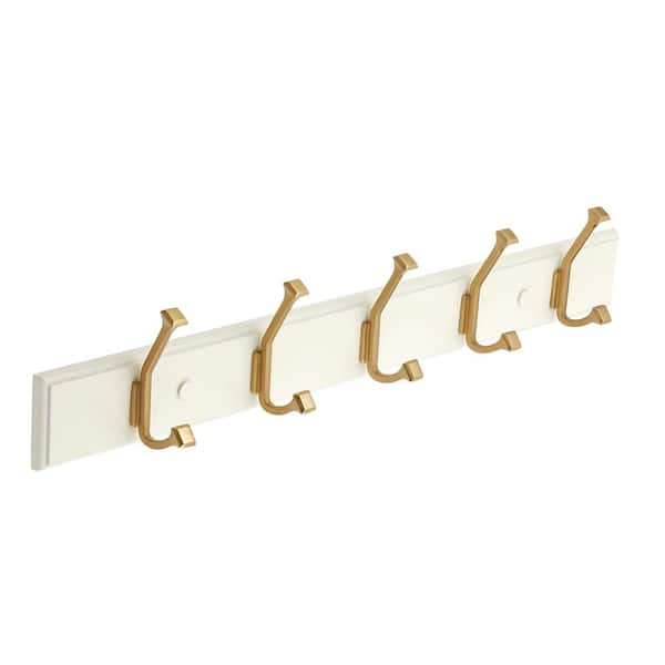 Home Decorators Collection 27 in. Soft White with Warm Undertone Hook Rack  with 5 Brushed Gold Hooks 64560 - The Home Depot