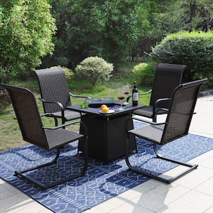 5-Piece Rattan Patio Fire Pit Set, 4 C-Spring Chairs with High in Back