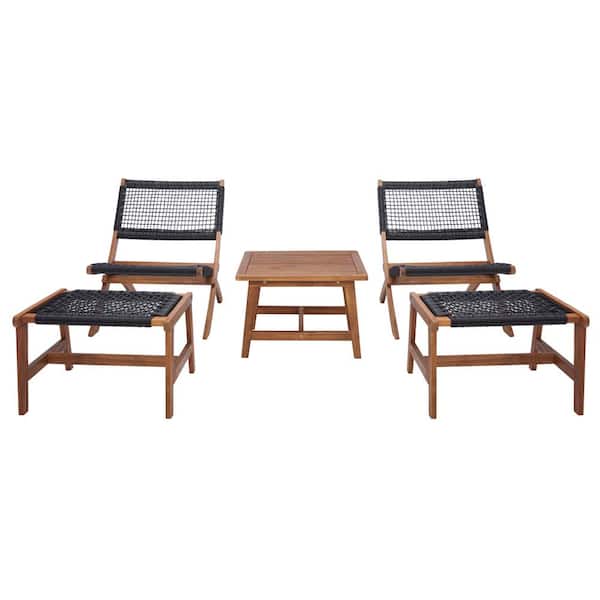 SAFAVIEH Casella Brown Acacia Wood Outdoor Lounge Chair Set without Cushion (5-Piece)