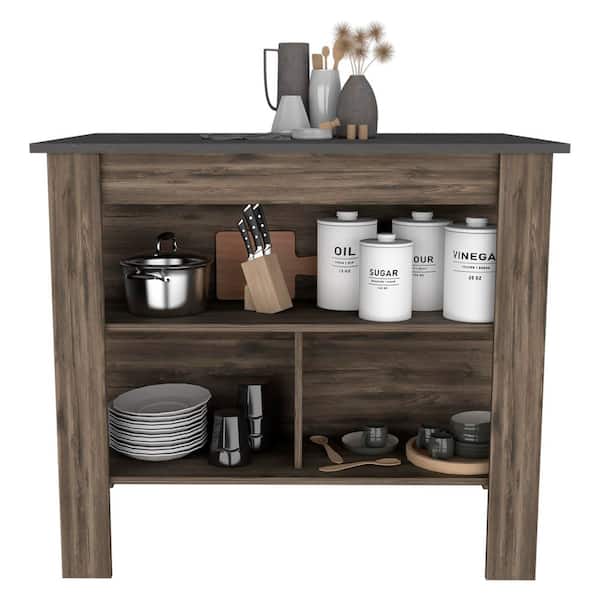Multi-Colored Wood 40.5 in. Kitchen Island with 4 Legs and 3 Storage Shelves