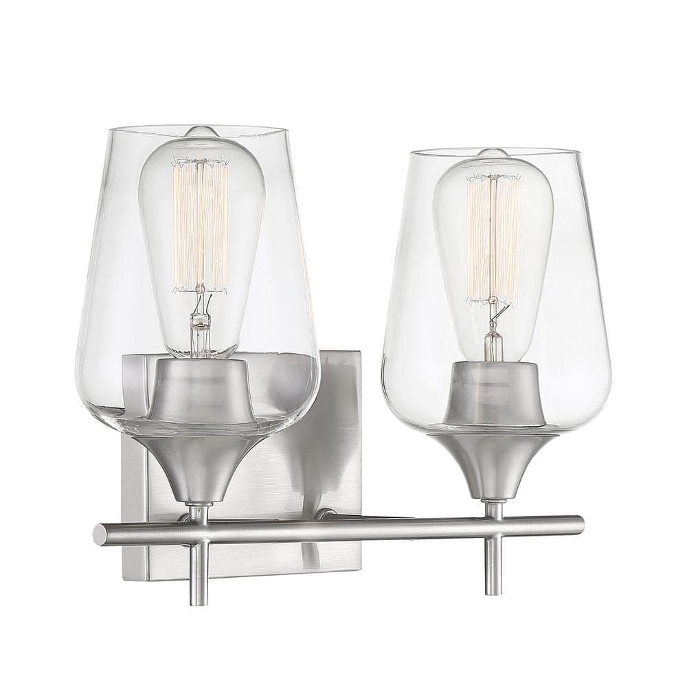 Satin Nickel 2-Light Vanity Fixture with Clear Glass Shades