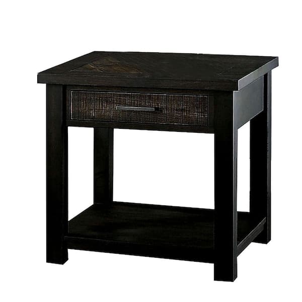 Benjara 23 in. Brown Rectangle Wood End Table with 1 Drawer and Shelf