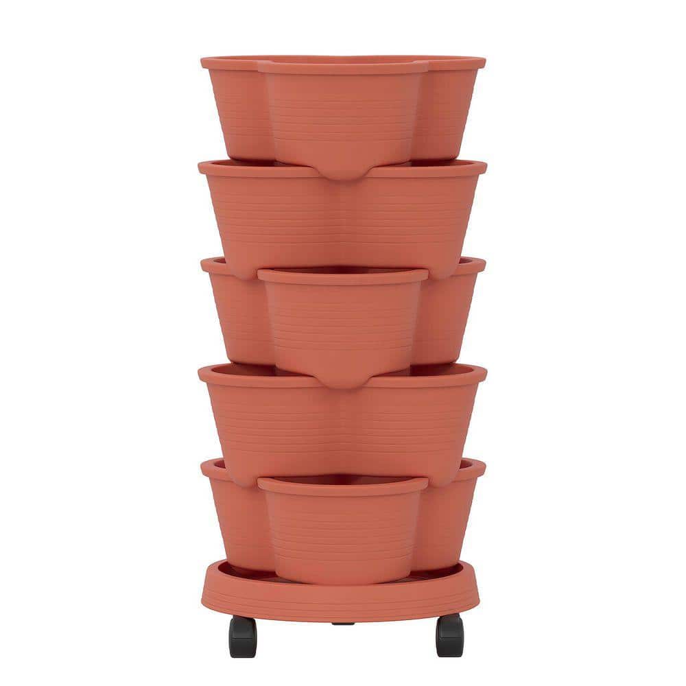 Inner Decor 5-Tier Stackable Vertical Garden Planter with Wheels