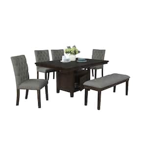 Ricky 6pc Gray Linen Fabric Dining Set 1-Table, 4-Chairs and 1-Bench.