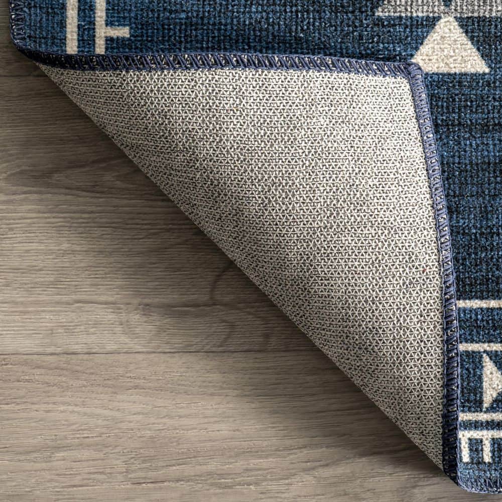 Navy Rectangular Reversible Washable Synthetic Area Rug, 3' x 5'