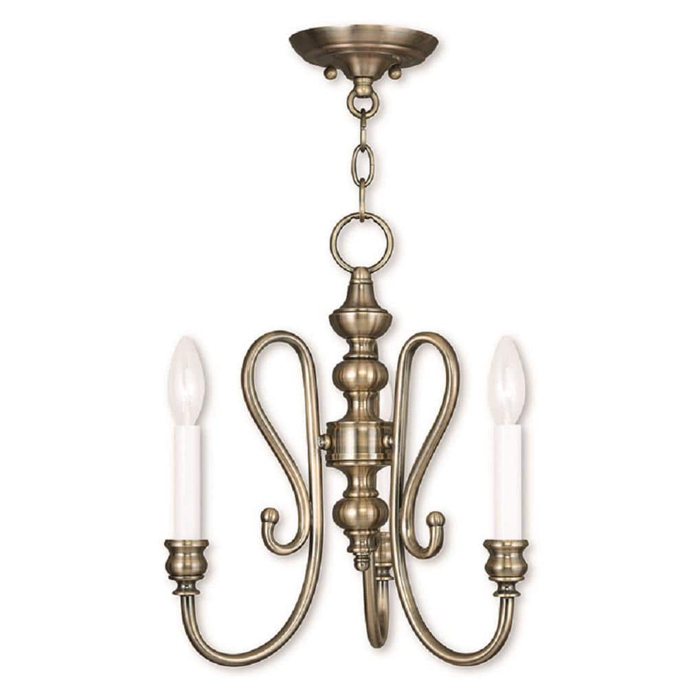 Caldwell 3-Light Antique Brass Convertible Chandelier with No Bulbs Include