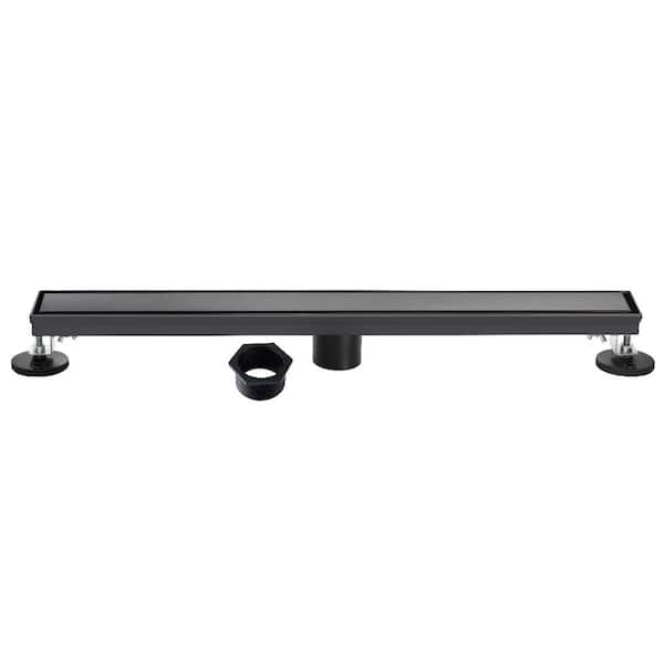 Watercourse 32 in. Stainless Steel Linear Shower Drain with Tile-In Pattern in Matte Black