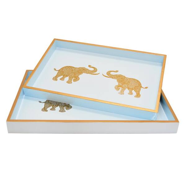 THREE HANDS 19 in. x 12.5 in. Blue Trays (Set of 2)