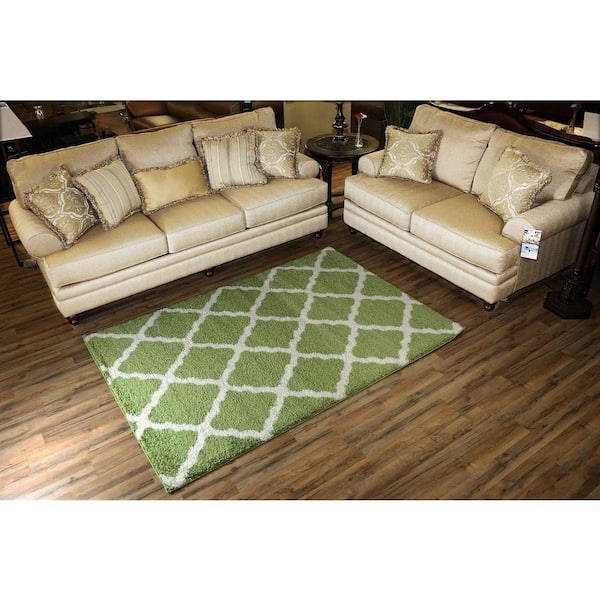Shaggy 5 ft. x 7 ft. Green Trellis Lattice Design Synthetic Rectangle Area Rug