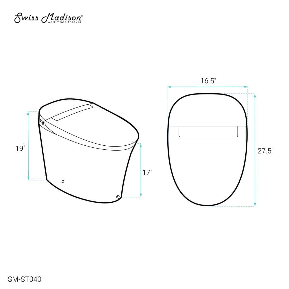 Hugo White Ceramic Elongated Dual-Flush Smart Toilet