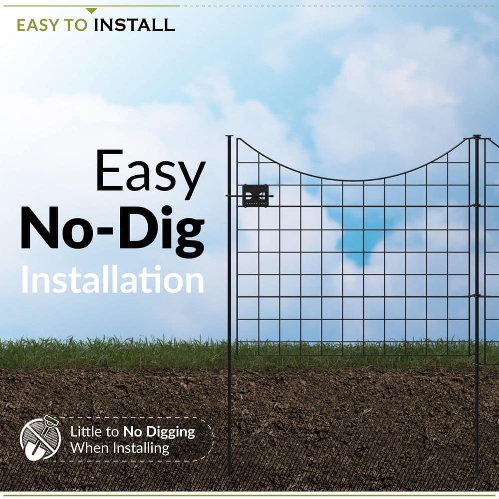 25in H Black Metal No Dig Garden Fence Panels with Gate