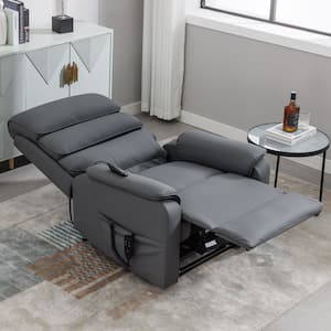 Grey Cat-Proof Leather Dual Motor Infinite Position Up to 350 lbs. Power Lift Recliner Chair with Heat Massage