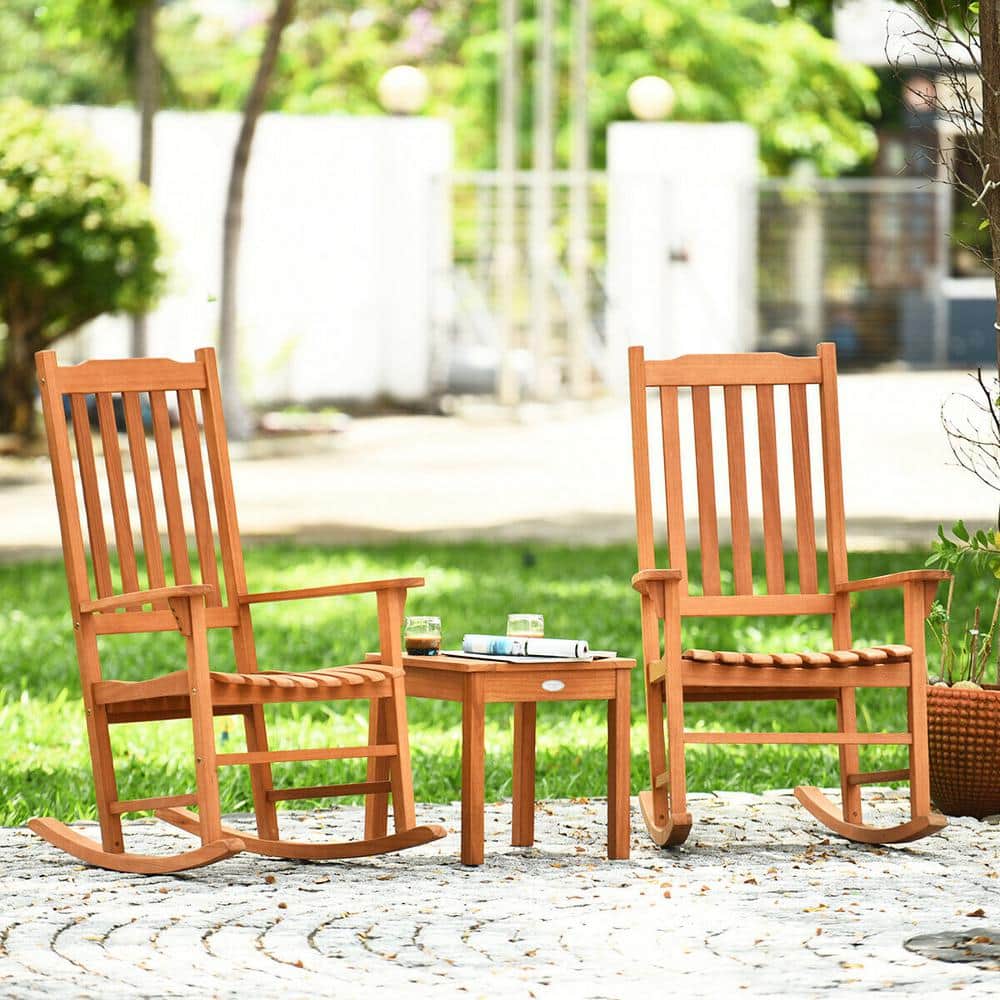 Natural Eucalyptus 3-Piece Rocking Chair and Table Set