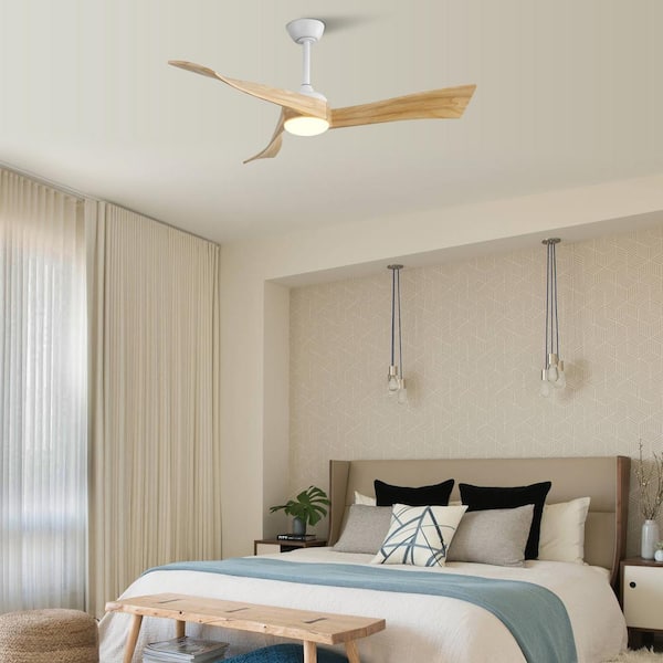 Runesay 52 in. LED Light Indoor White and Oak Ceiling Fan With 6