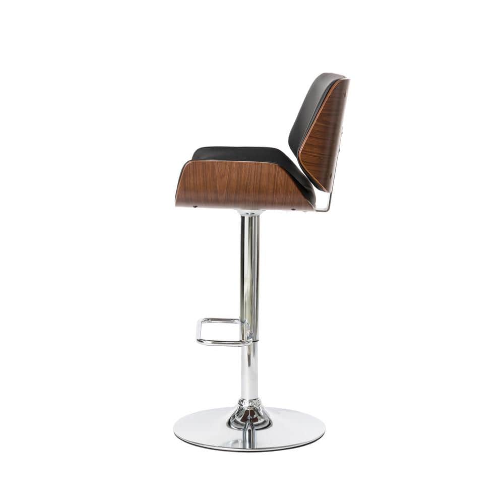 Modern Bentwood Adjustable Swivel Bar Stool Set in Black and Walnut