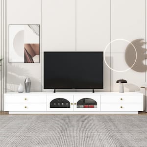 86.6 in. White Luxurious Media Console TV Stand with 4-Drawer Fits TV's up to 90 in.