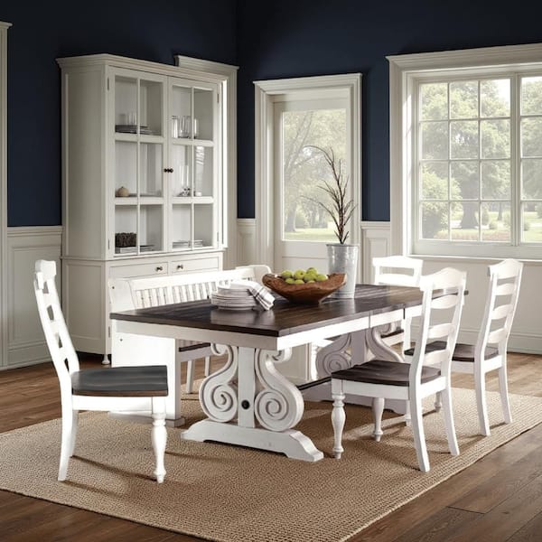 Orso Off White and Brown Wood 78 in. Trestle Dining Table Seats 8