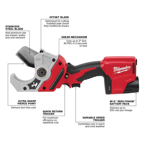 Milwaukee M12 12V Lithium-Ion Cordless PVC Pipe Shear (Tool-Only 