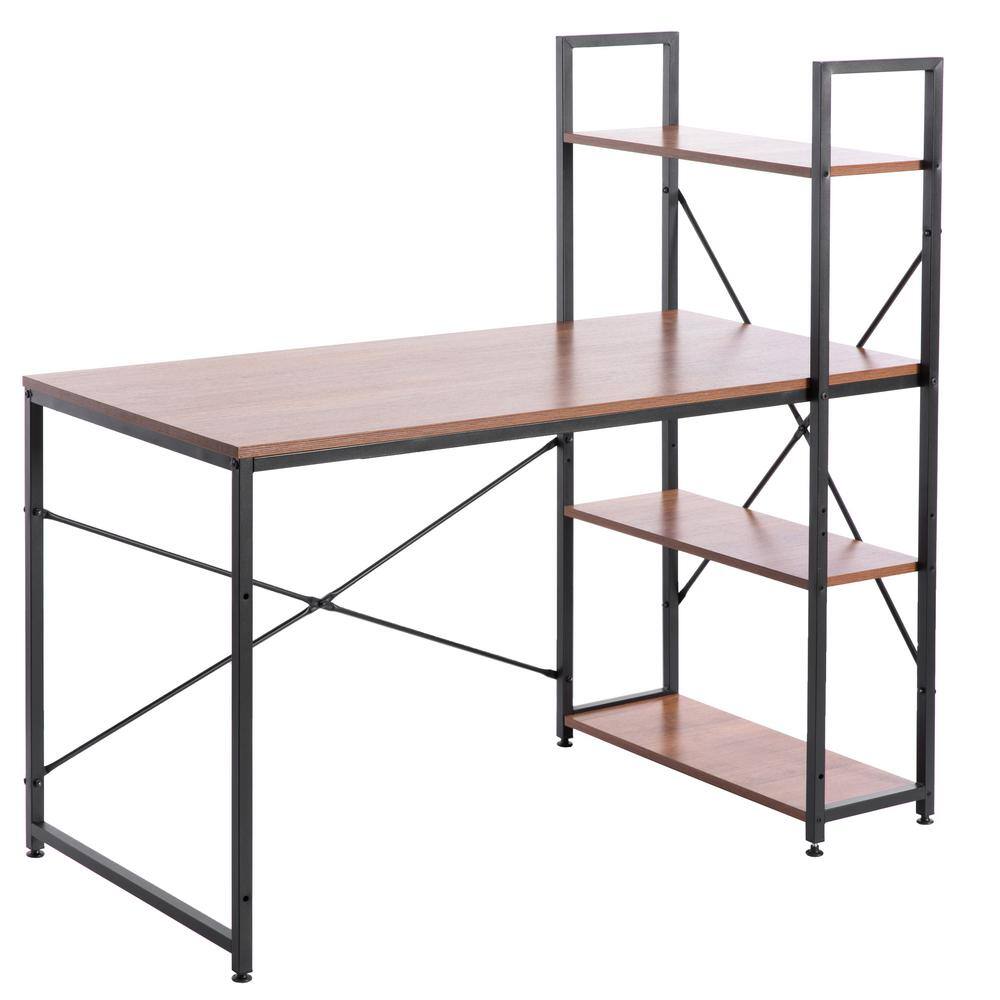47 in. Cherry Wood and Metal Industrial Home Office Computer Desk with Book