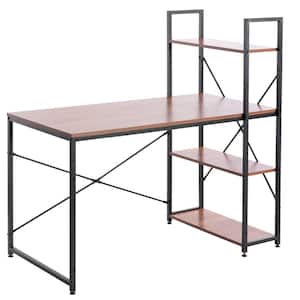 47 in. Cherry Wood and Metal Industrial Home Office Computer Desk with Bookshelves