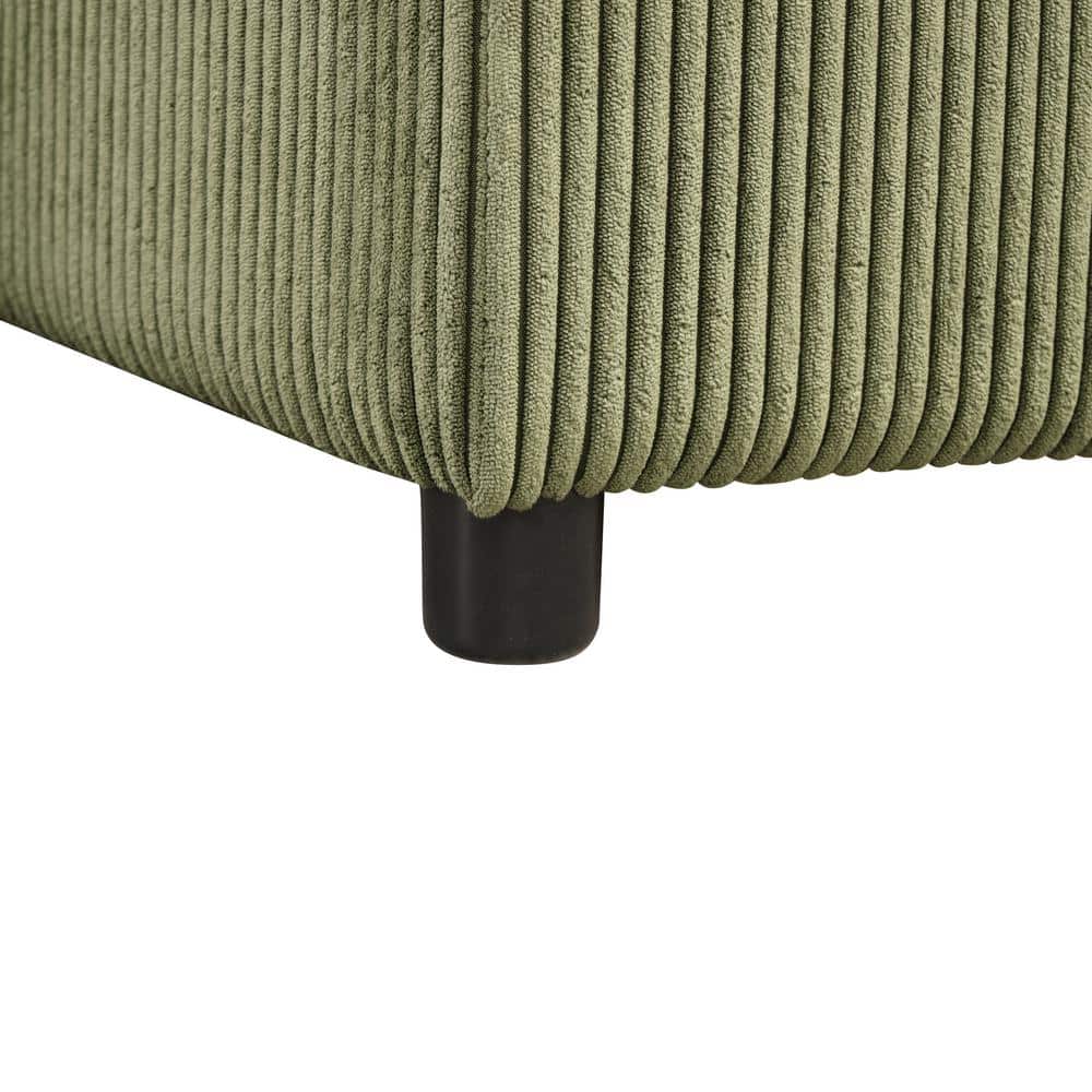 Green Corduroy Fabric Sectional Sofa with Storage Ottoman