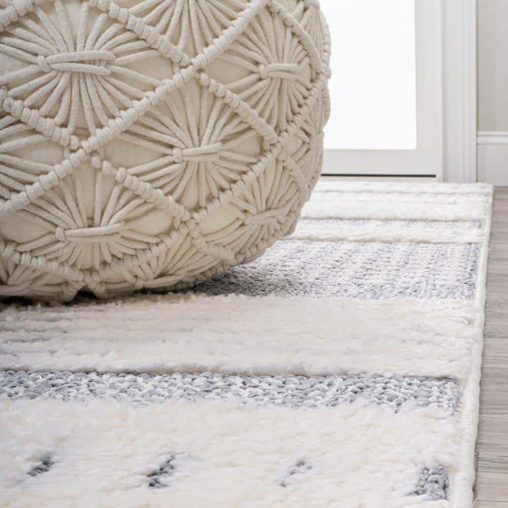 Gray and Cream Geometric High-Low Shag Area Rug