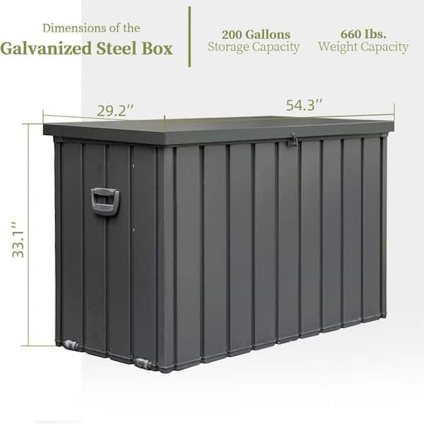 200 Gal. Grey Metal Outdoor Deck Box with Wheels, All-Weather