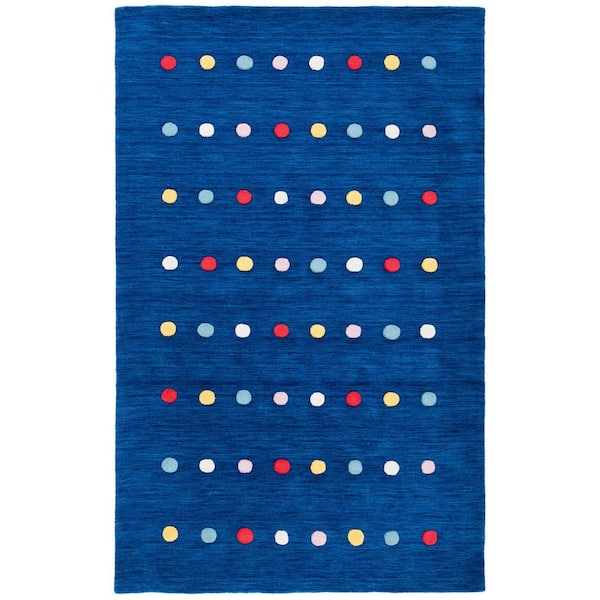 Kids 8 ft. x 10 ft. Navy Polka-Dot Striped Area Rug