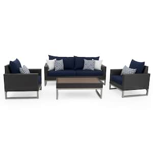 Milo Espresso 4-Piece Wicker Patio Deep Seating Conversation Set with Sunbrella Navy Blue Cushions