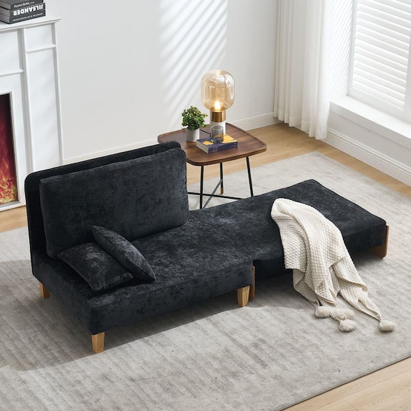 Modern Black Chenille Convertible Accent Arm Chair with Storage, (Set of 1)