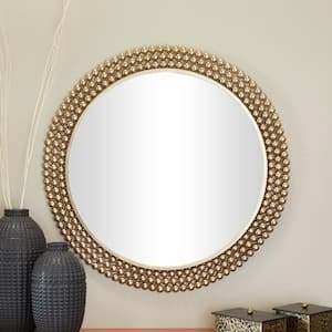 32 in. x 32 in. Round Framed Brass Wall Mirror with Beaded Detailing