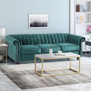 Bowie 84 in. Flared Arm 3-Seater Nailhead Trim Sofa in Teal