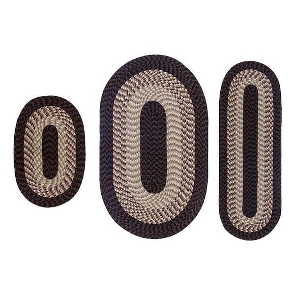 Alpine Collection 3-Piece Chocolate Stripe Braid Rug Set - (36 in. x 54 in. : 18 in. x 54 in. : 18 in. x 28 in.)